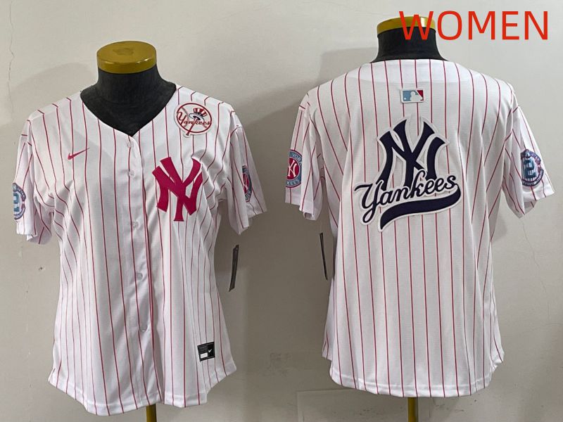 Women 2025 New York Yankees Blank White Stripe Joint Name Nike MLB Jersey style 16->women mlb jersey->Women Jersey